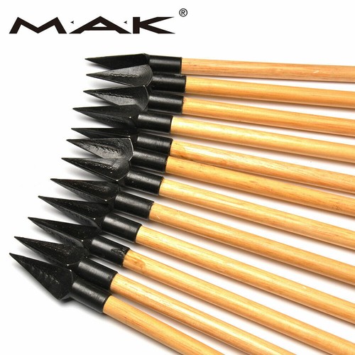 6 piezas flechas de pluma de pavo flechas de madera tradicionales de 33" puntas de hierro para arco recurvo - Imagen 7 de 12