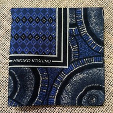 JAPAN ART GEOMETRIC SHELL BLUE MEN HANDKERCHIEF VTG COTTON POCKET SQUARE17" JP9
