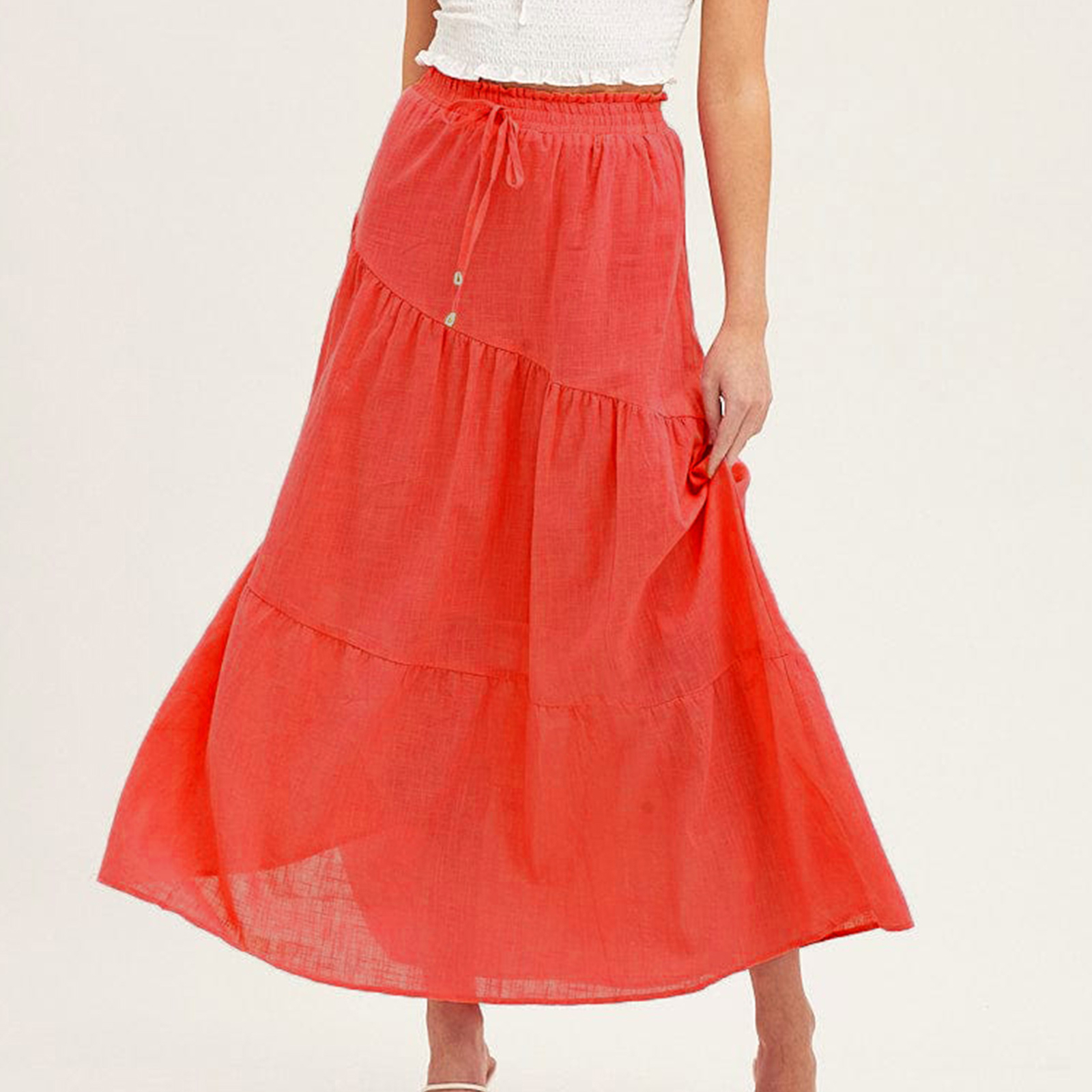 Ladies Casual Maxi Skirt Loose Fit Cotton Ruffle Skirt Long Skirt Daily