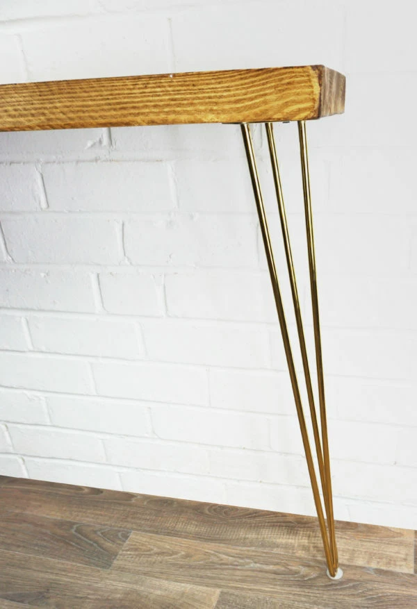 Console Table With Gold Hair Pin Legs Solid Reclaimed Timber Style 24CM X 4.4CM - Image 4 of 4