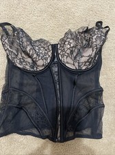 Victoria's Secret Corset Black Lace Nude 36D Boned Sheer size zipper
