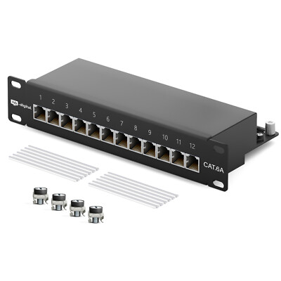 Cat6a Patchpanel 10 Zoll 12 Port 10GB Patchfeld RJ45 Server LAN Cat 6 geschirmt 