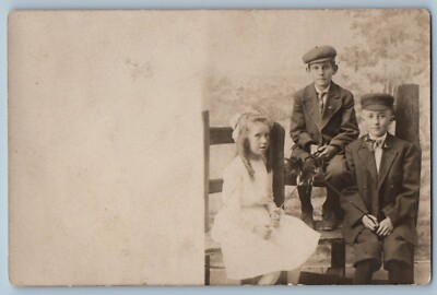 #ad #ad Woodland Wisconsin WI Postcard RPPC Photo Children Sat On Fence 1909 Antique $19.47