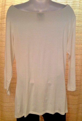 MARC BOUWER QVC Womens Size Small WHITE Cowl Neck 3/4 Sleeves Stretch Rayon TOP - Picture 3 of 3