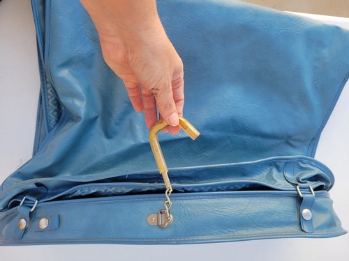 Vintage Samsonite Blue Leather Hanging Garment Suit Dress Bag Travel Silhouette - Picture 6 of 16