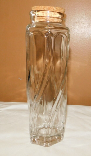 Vintage Ann's House Of Nuts Clear Twisted Glass Jar with Cork Lid - Picture 1 of 6