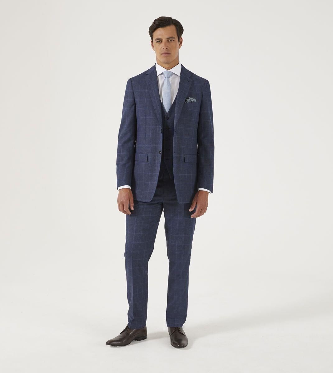 Skopes Hombre Estampado de Cuadros Traje Pantalón Anello en Azul Cintura 32A 56