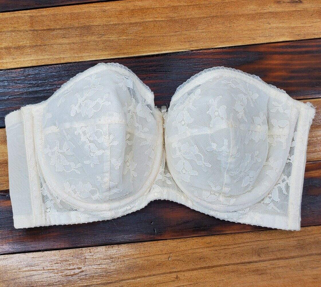 Vintage 50s PIN-UP PADDED BULLET 32C STRAPLESS Bra Underwire Uni
