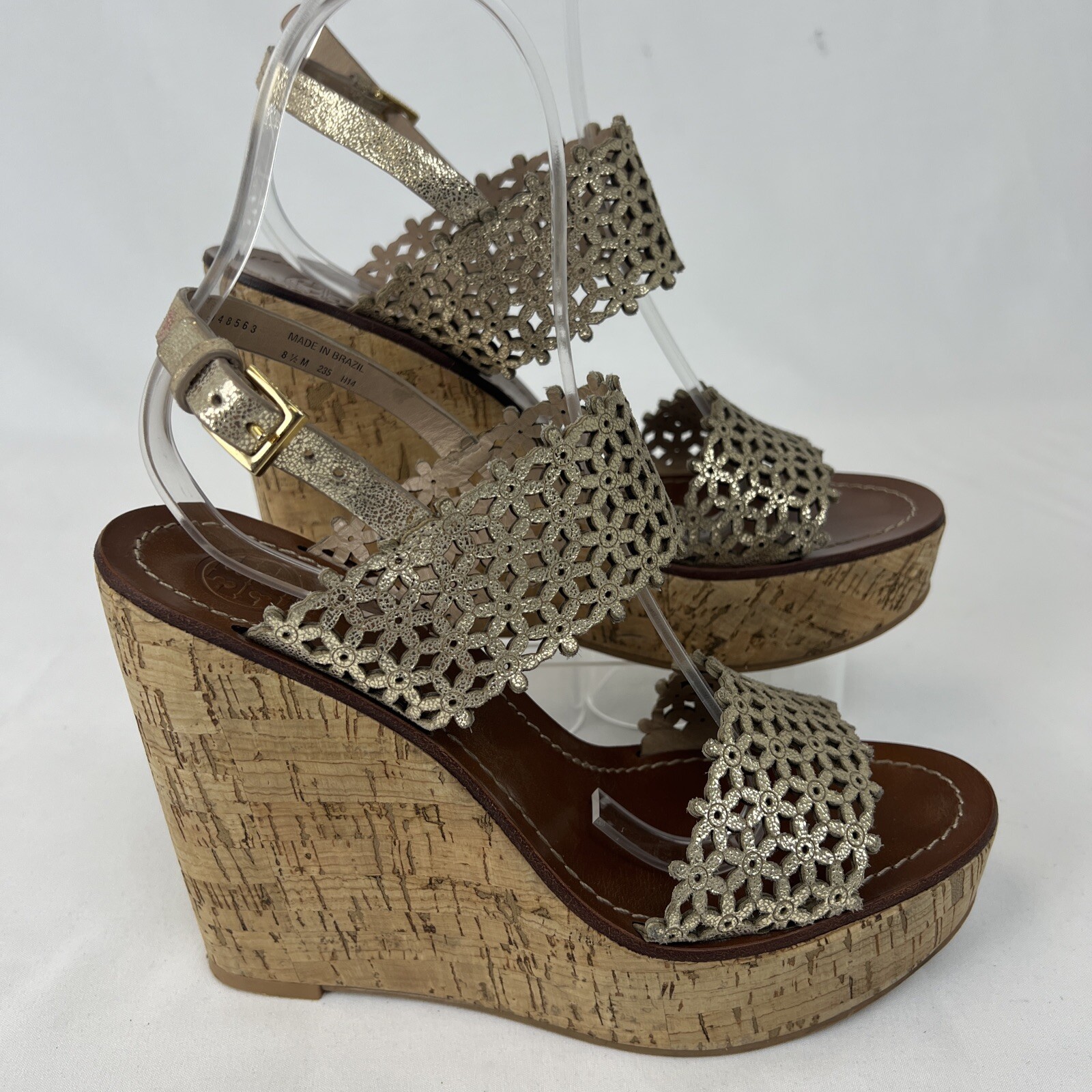 Tory Burch Women's Gold Metallic Floral Slingback Cork Platform Wedges US  8.5 | eBay