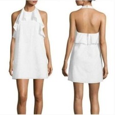 Alice and Olivia Gwenie white ruffle halter cotton mini dress NWT size L