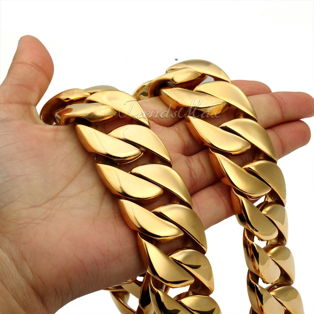 31mm Gold Chain Necklace Men 316L Stainless Steel Curb Cuban Link HEAVY  Bracelet