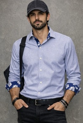 ted baker dress shirt Ted Baker Endurance Dress Shirt Men 15.5 34/35 Blue White Geometric Floral  Trim