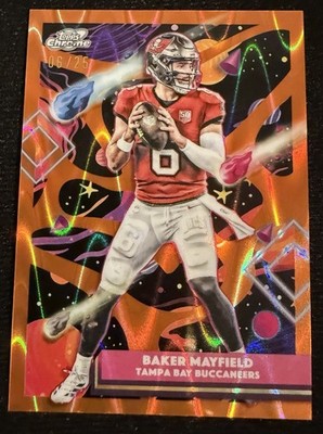 2025 Topps Chrome Cosmic Baker Mayfield Orange Galactic Refractor 06/25 Jersey #
