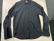 Calvin Klein Men's Dress Shirt Black Large Cotton French Cuff