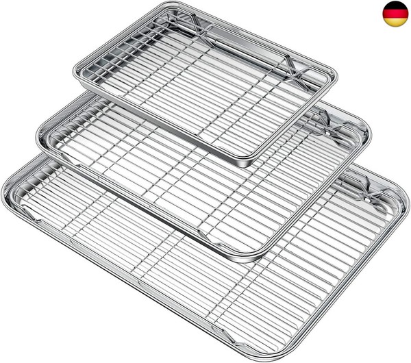 Wildone Backblech Mit Gitter-Set (3 Pfannen + 3 Gestelle), Edelstahl-Backform-image