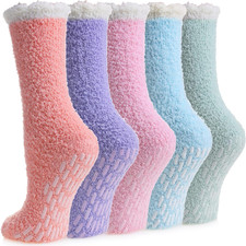 Non Slip Hospital Socks with Grips for Women Winter Warm Cozy Fuzzy Slipper Soft