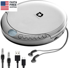 CD Player Portable with 60 Second anti Skip, Stereo Earbuds, Includes Aux in Cab