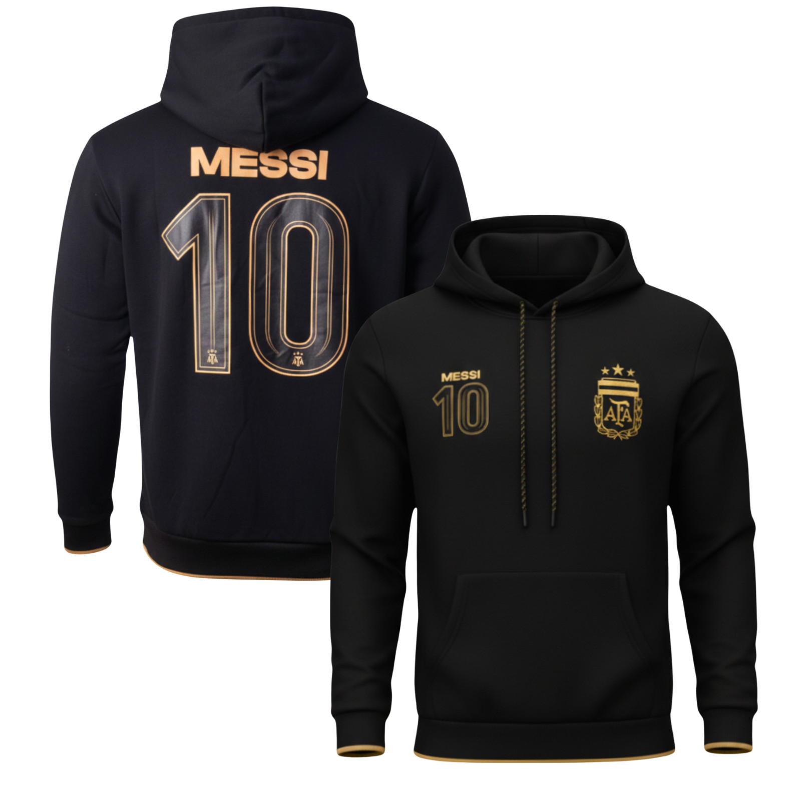 Messi #10 AFA Hoodie Black Gold Pullover Youth Adult Icon Sports YS-XXL