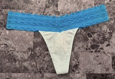 NWT VICTORIA'S SECRET PINK LARGE BLUE GEOMETRIC LACE BAND RARE THONG PANTIES