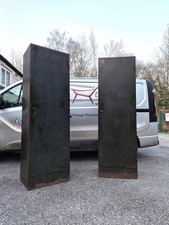 Pair Of Vintage Roneo Mid-Century Industrial Filing Locker Cabinets Green Metal