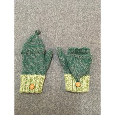 Homemade Convertible Mittens Kids 4-8 Years Green 100% Wool Flip Top Gloves