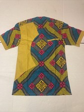 Homemade African Men s Dashiki/ Ankara Shirt In Vibrant Gold Blue Design