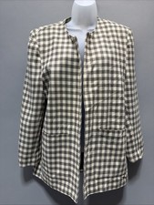Vintage Women's Tan Jay Sz 12 Wool Blend Houndstooth BLAZER Jacket Made In USA