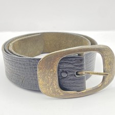 Vintage Black Leather Belt Distressed Brass Buckle Wide 1.5 Boho Western Sz L