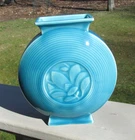Rookwood 1938 Art Deco Shiny Turquoise Glaze Round Disc Floral Design 8" Vase