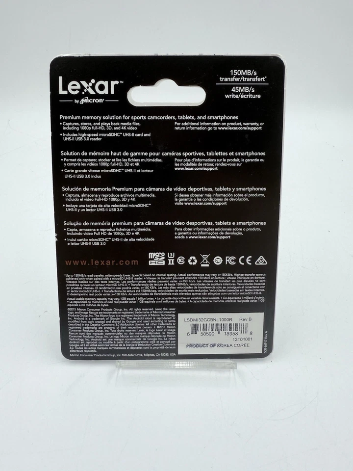 Lexar 32GB 32G 1000x Micro SD SDHC 150MB/s Class10 UHS-II U3 USB3.0 Reader GoPro - Image 2 of 3