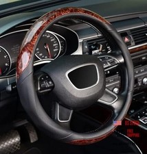 Wood Grain Steering Wheel Cover, Universal 15 inch Microfiber Leather Anti