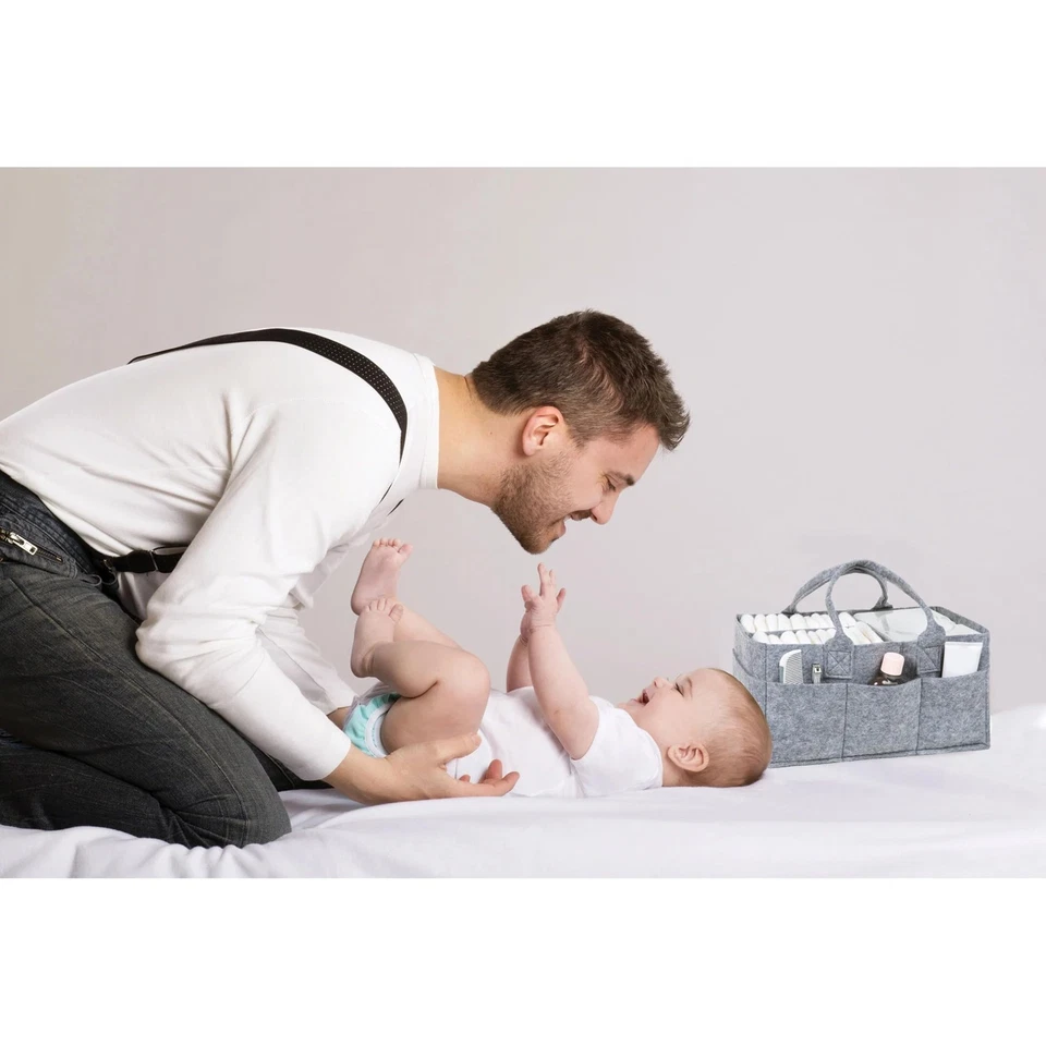 Collapsible Light Gray Felt Storage Caddy, Divided Design To Keep Diapers, Wi... - Image 4 of 4