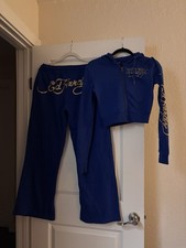Ed Hardy Women's Tiger Lotus cropped hoodie in royal blue Matching Sweat Pants