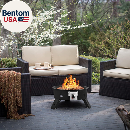 Propane Fire Pit 19" with Foldable Legs, Gas Firepit with Lava Rocks -Portable S - Afbeelding 6 van 12