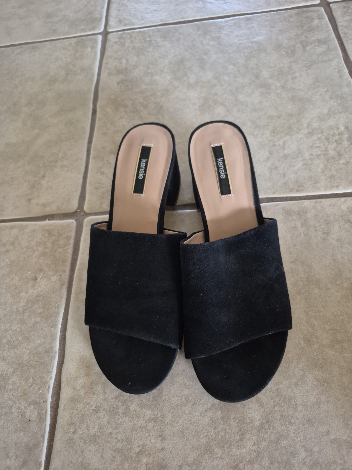 Kensie Black Seude Leather Slides With Block Heal Size US 8.5