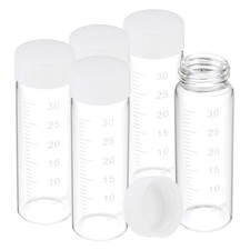 5 Pcs 30ml Clear Glass Vials with White Screw Caps, Sealed Bottles with Scale