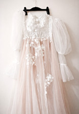 Vestido de novia sin tirantes línea A XS marfil encaje tul vestido con manga descubierta