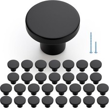 30 Pack Matte Black Cabinet Knobs, Round Kitchen Drawer Pulls, Hardware for Dres