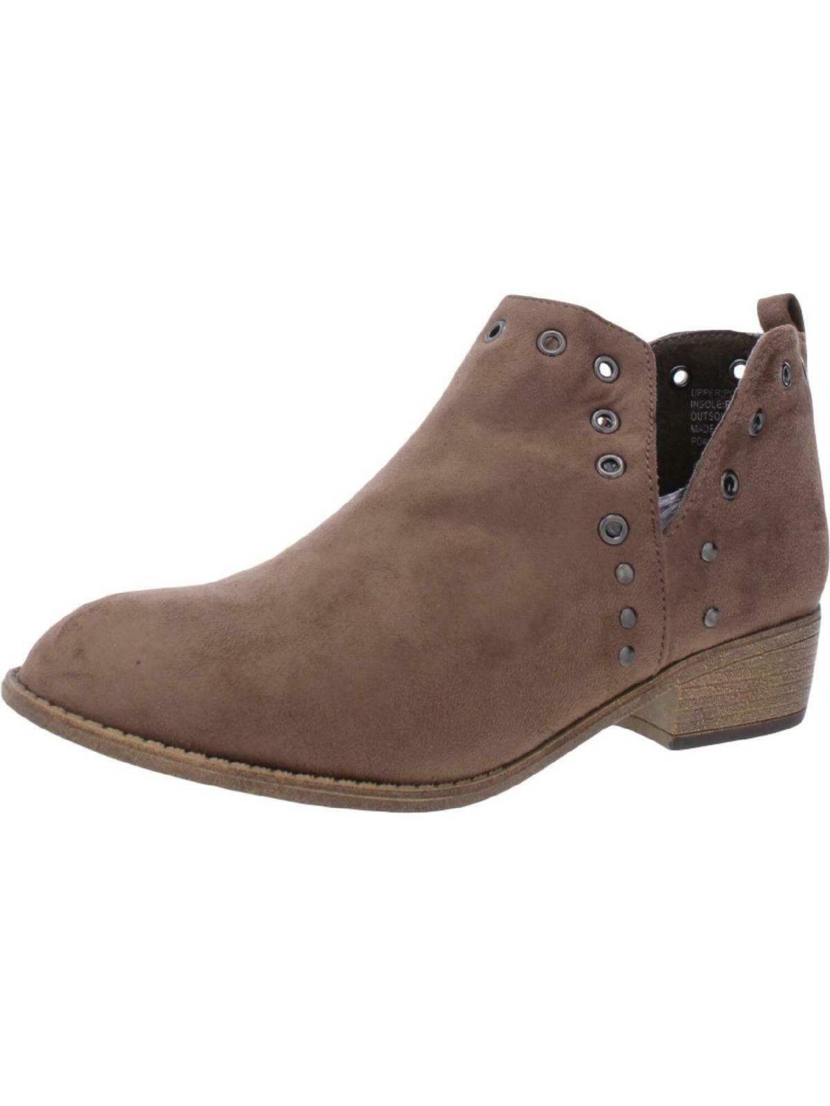 Journee Womens Beige Studded Almond Toe Block Heel Booties Size 6