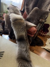 Raccoon fur scarf, lined in cashmere, made in Canada, approximately 60 inches