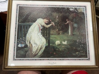 Faraway Thoughts  by Anon   Framed Victorian Style Print   Romantic Garden Scene