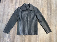 East 5th Genuine Leather Jacket Womens S Black Zip Up Motorcycle Biker Fitted