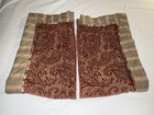 King Jacquard Terra Cotta On Gold Paisley Tan Stripes Pillow Sham New w/oT Set2