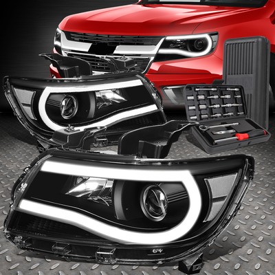 FOR 15-23 CHEVY COLORADO 3D LED DRL BLACK/CLEAR PROJECTOR HEADLIGHTS+TOOL SET