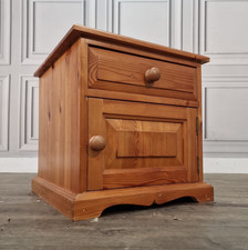 Vintage Pine Bedside Cabinet - Small Wooden Nightstand With Drawer & Cupboard