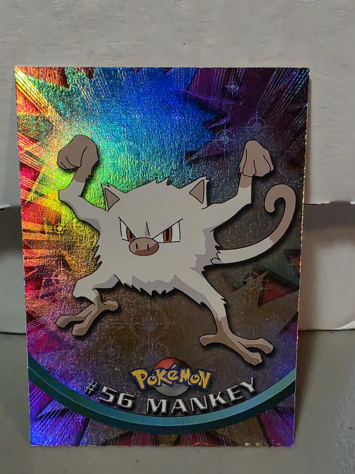 Pokemon 1999 Topps Mankey #56 Rainbow Foil