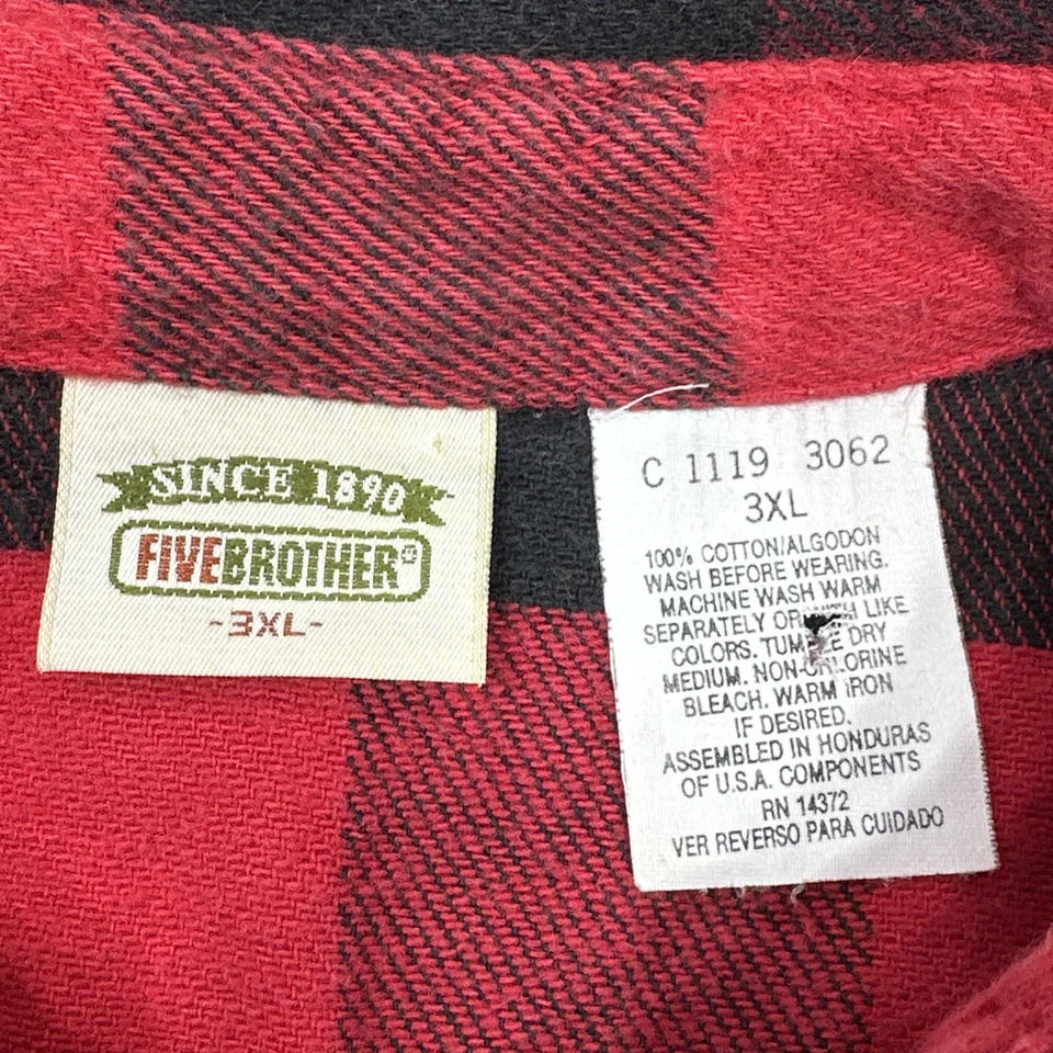 Camisa de franela Five Brother para hombre 3XL roja negra búfalo a cuadros trabajo pesado al aire libre Foto 2 de 4