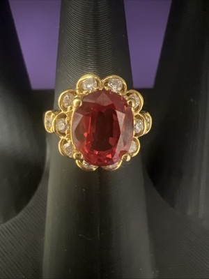 Madagaskar Padparadscha Saphir und weißer Saphir Ring 18K Gold über 925 