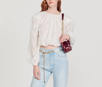 Sandro Paris Bluse Ecru Gr. 36 S Damen Cropped RüCkenausschnitt SFPTO00534