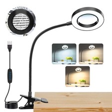 10X Magnifying Glass with Light, Clip on Mganifier with Light, 48 Desk Magnif...